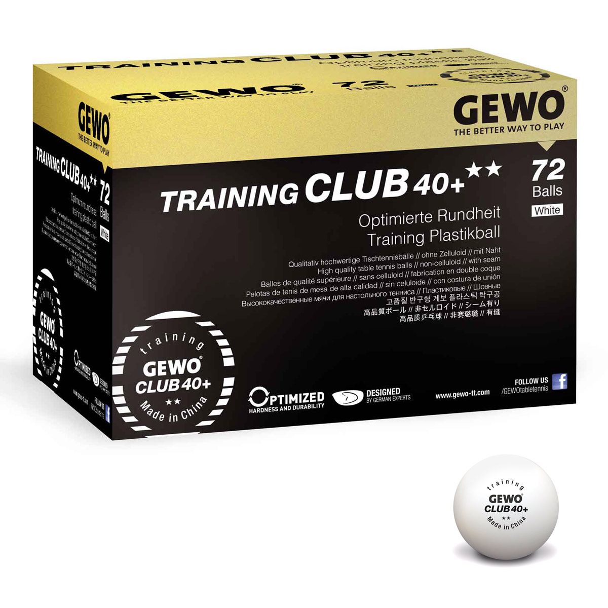 72 balles GEWO Training Club 40+ 2 étoiles ×20 PACK