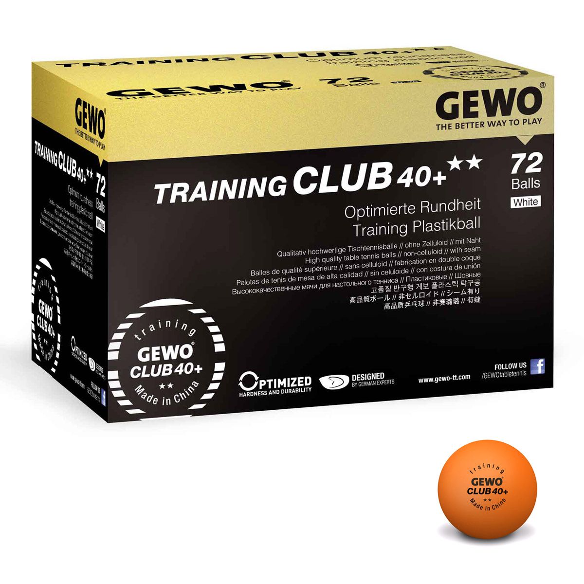 72 balles GEWO Training Club 40+ 2 étoiles ×20 PACK